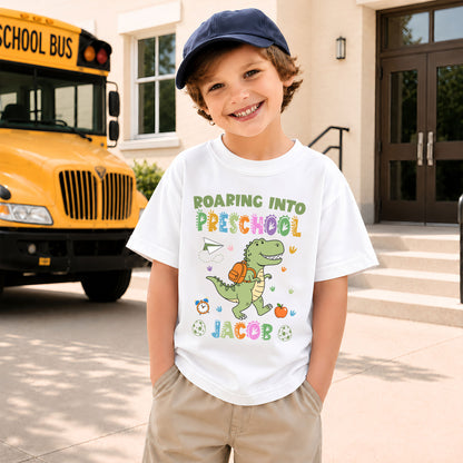 Personalized Dinosaur Tshirt - Custom Name & Grade Kid T-shirt - Back To School Gift for Boys & Girls