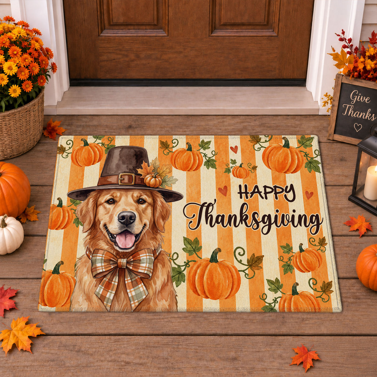 Personalized Thanksgiving Doormat – Custom Pet Portrait Door Mat - Thanksgiving Mat for Pet Lovers