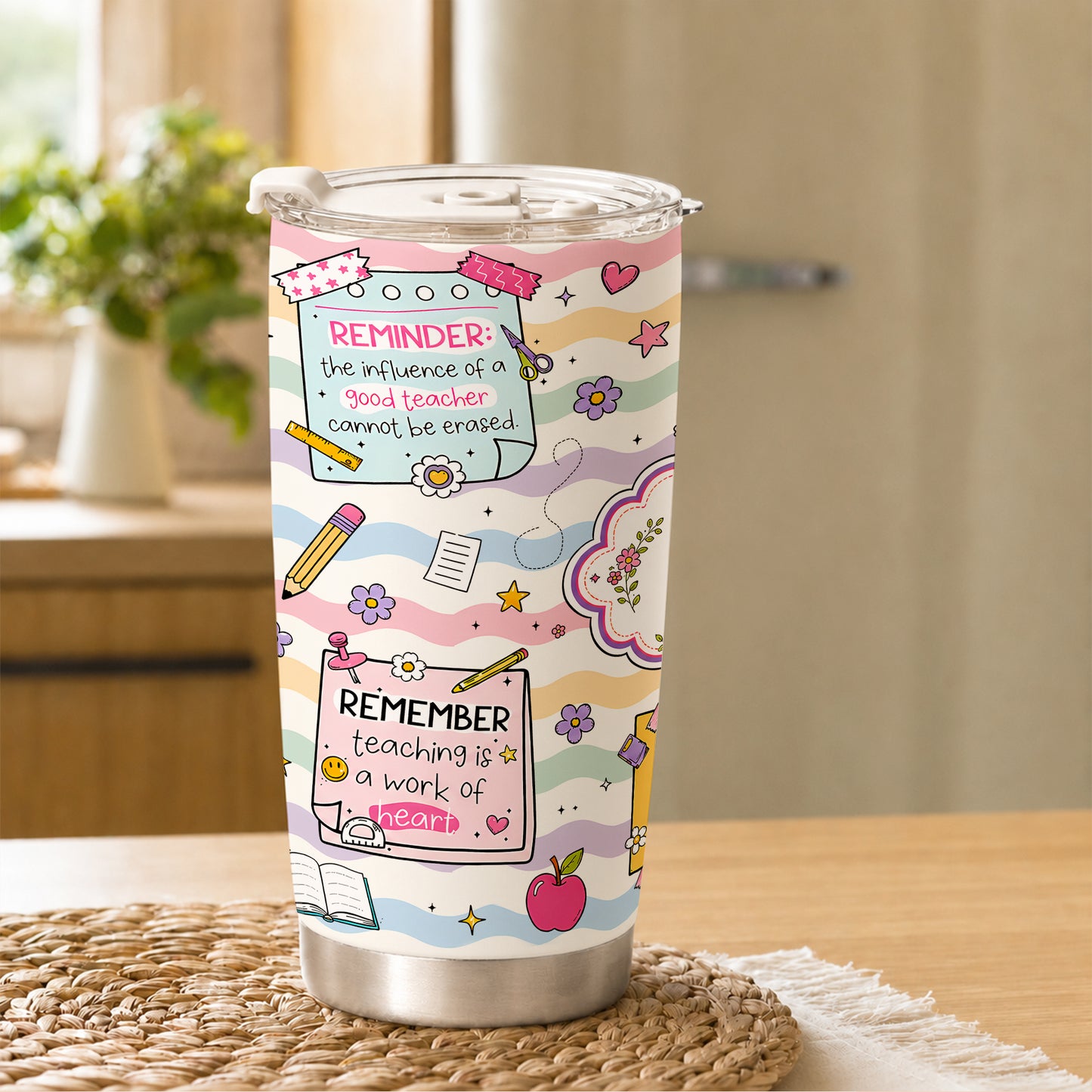 Teacher Notes Tumbler - Inspirational Sticky Notes for Teachers - Custom Teacher Name Travel Mug, Teacher Appreciation Gift