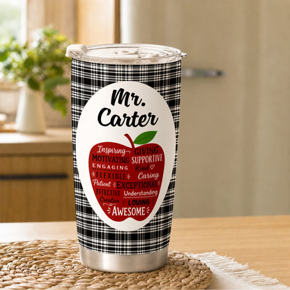 Retro Teacher Inspirational Word Art Tumbler - Custom Teacher Name Travel Mug - Motivational Gift for Teachers