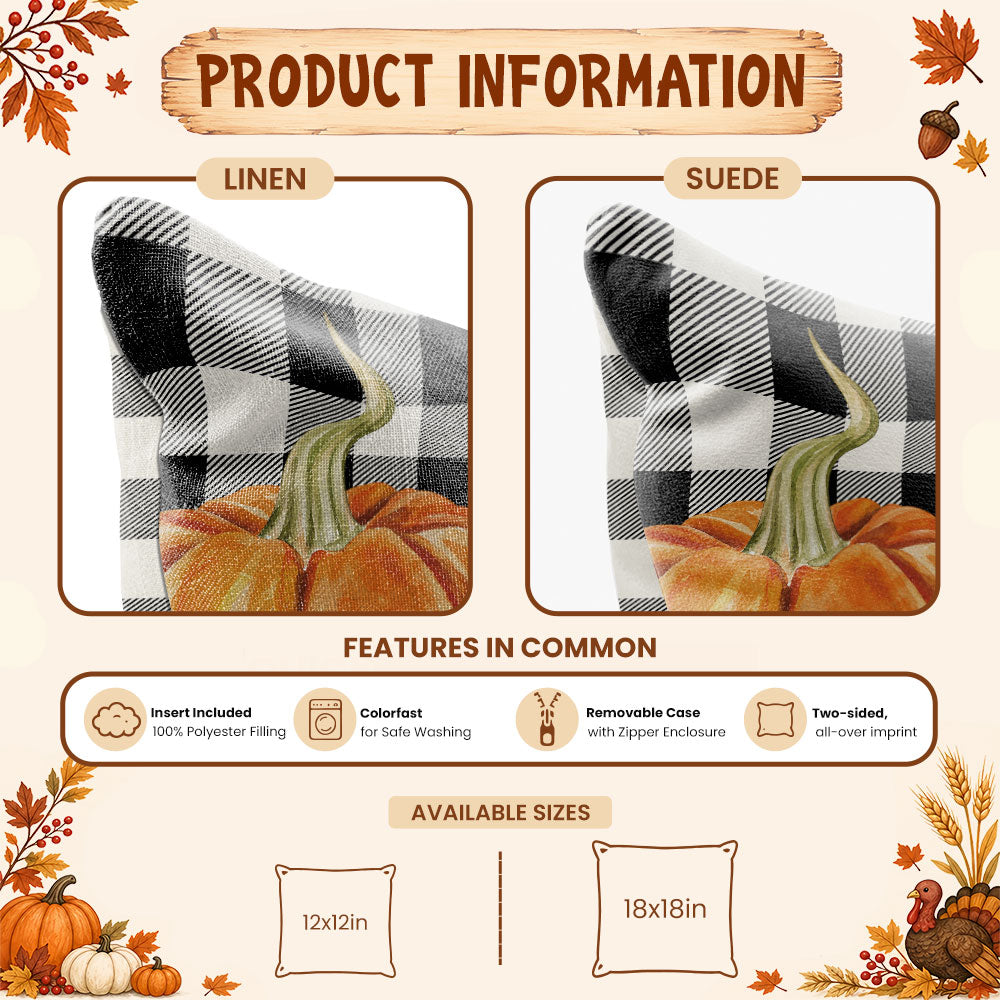 Thanksgiving Fall Decorative Pillow Set of 2 or 4, Harvest Throw Pillows for Home Decor, Gifts for Family