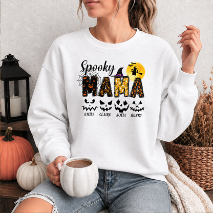 Personalized Halloween Shirt for Grandma & Mom - Custom Name Spooky Pumpkin Face Shirt - Cute Halloween Gift