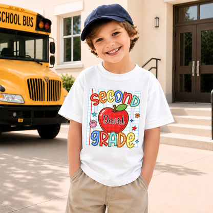 Personalized Colorful School Shirt - Custom Name & Grade Kid T-shirt - Back To School Gift for Boys & Girls