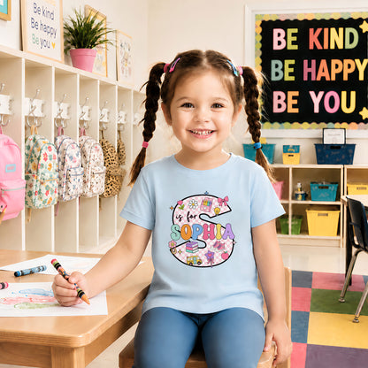 Pastel Alphabet School Shirt - Custom Name & Grade Kids T-Shirt - Back To School Gift for Girls