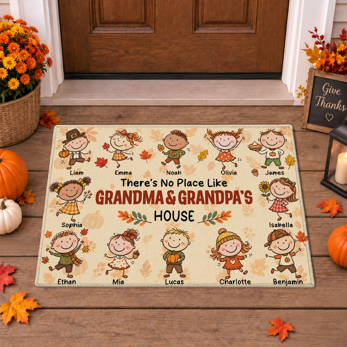 Personalized Thanksgiving Doormat - Grandma & Grandpa's House Mat - Thanksgiving Gift for Grandparents
