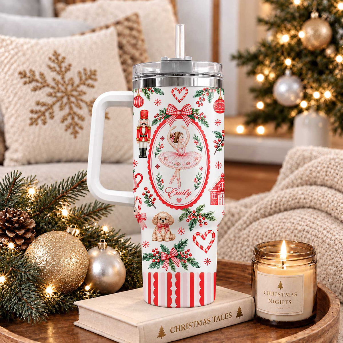 Personalized Nutcracker Ballet Tumbler 40oz, Custom Name Ballerina Cup, Christmas Gift for Girls