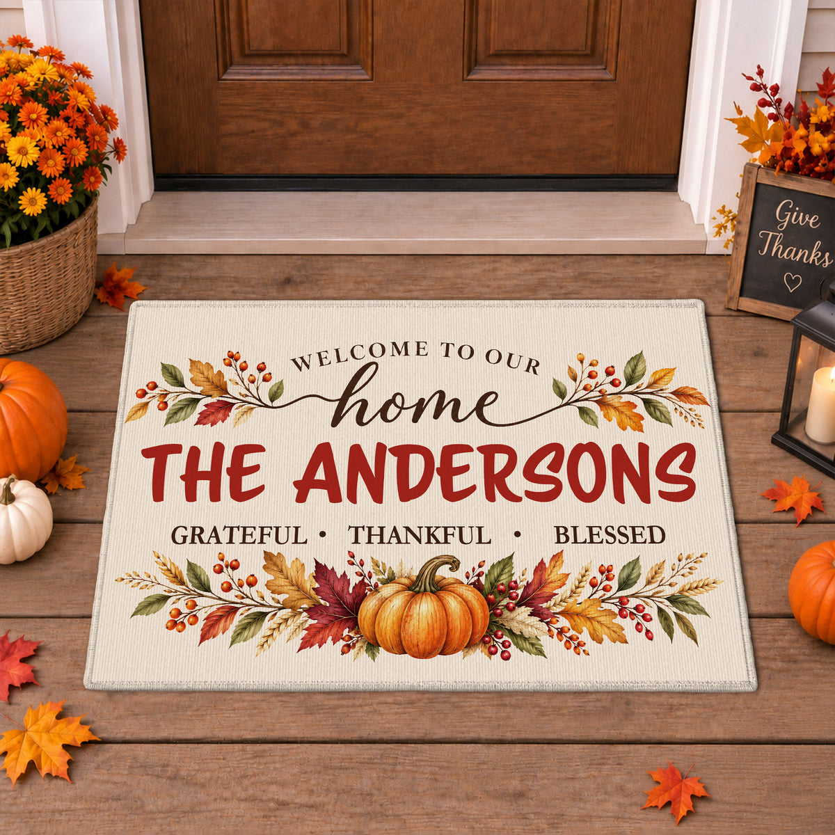 Personalized Thanksgiving Doormat - Custom Family Name House Mat - Thanksgiving Porch Decor