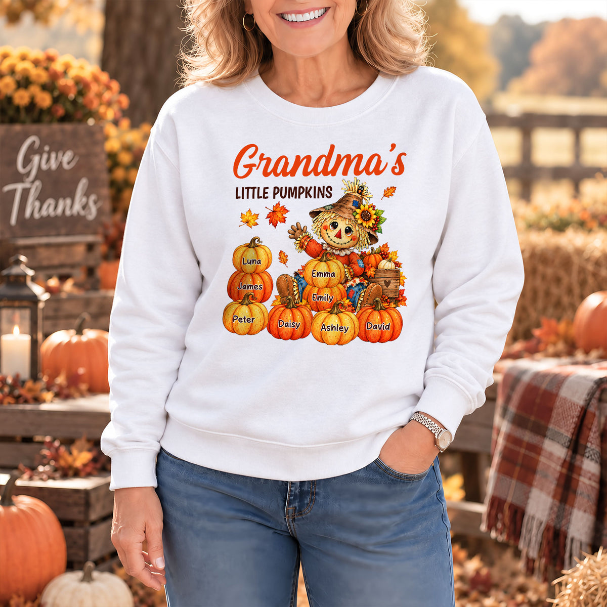 Personalized Thanksgiving Shirt - Custom Grandma's Little Pumpkins - Fall Gift for Grandma, Mom