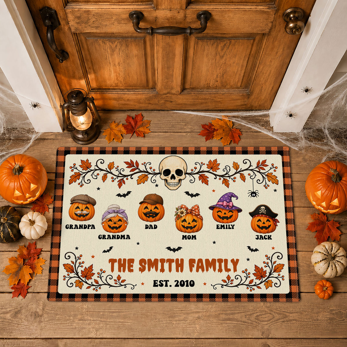 Personalized Halloween Doormat for Family - Custom Name Pumpkin Family Door Mat - Spooky Season Family Gift