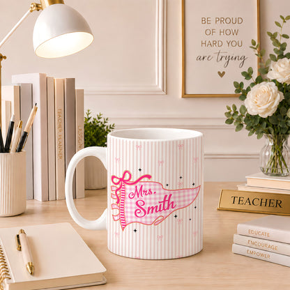 Personalized Teacher Student Coffee Mug with Custom Name, You Can Do Hard Things Mug, Striped Color School Gift, Back to School Cup