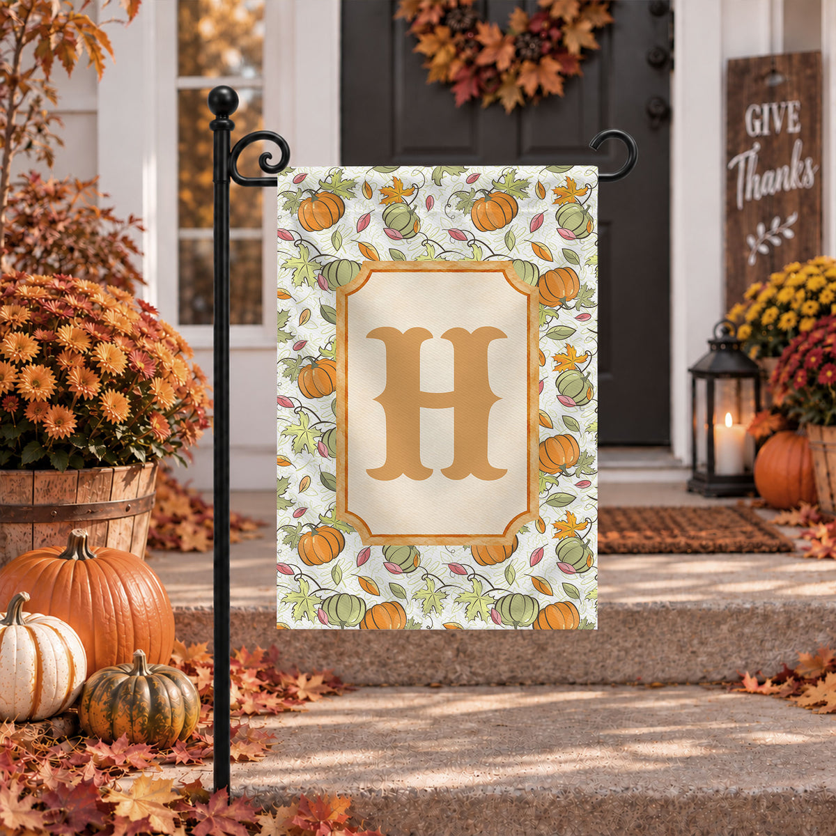 Personalized Thanksgiving Garden Flag - Custom Monogram Initial Flag - Thanksgiving Outdoor Gift