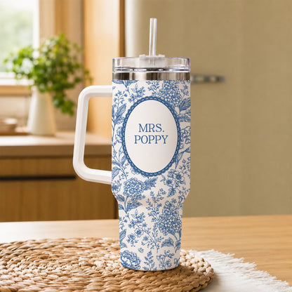 Personalized Teacher Tumbler - Never Underestimate The Difference You Make - Toile de Jouy Tumbler, Custom Teacher Appreciation Gift