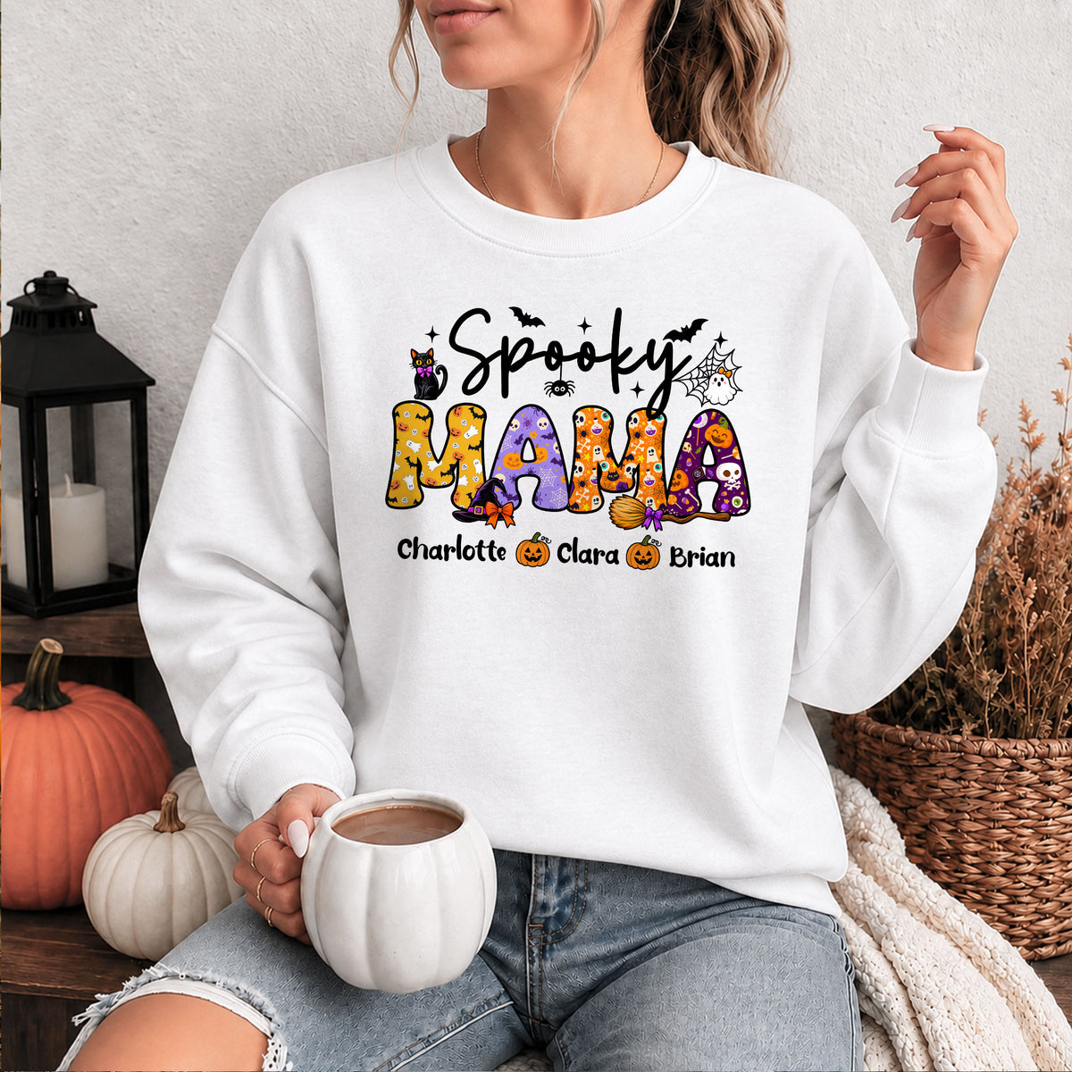 Personalized Halloween Sweatshirt - Spooky Mama - Custom Mama Grandma T-shirt Sweatshirt, Spooky Season Gift for Mom & Grandma
