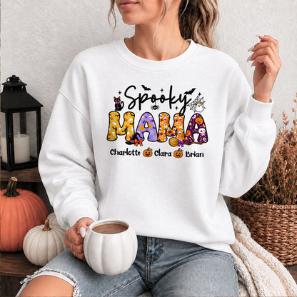 Personalized Halloween Sweatshirt - Spooky Mama - Custom Mama Grandma T-shirt Sweatshirt, Spooky Season Gift for Mom & Grandma