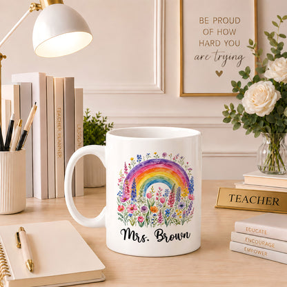 Watercolor Rainbow Teacher Mug - It Takes A Big Heart To Shape Little Minds - Meaningful Back To School Gift for Teachers