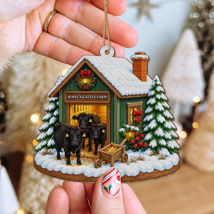 Personalized Custom Shape Wood Ornament - Custom Kid Name Cattle Farm Ornament - Farmhouse Holiday Keepsake
