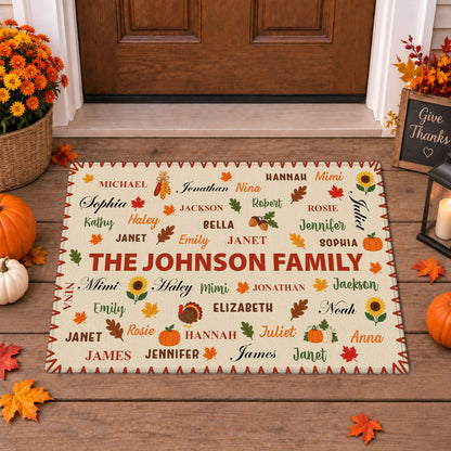 Personalized Thanksgiving Doormat - Custom Family Names Mat - Thanksgiving Home Decor