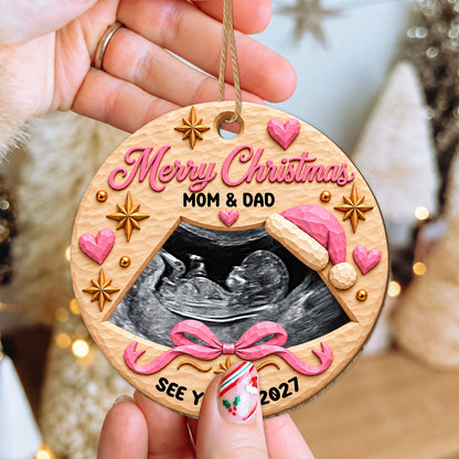 Personalized Custom Shape Wood Ornament - Custom Photo New Baby See You Soon - Baby Reveal Gift 2026