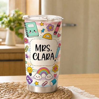 Best Teacher Ever Colorful Tumbler - Custom Teacher Name Travel Mug - Back To School Gift