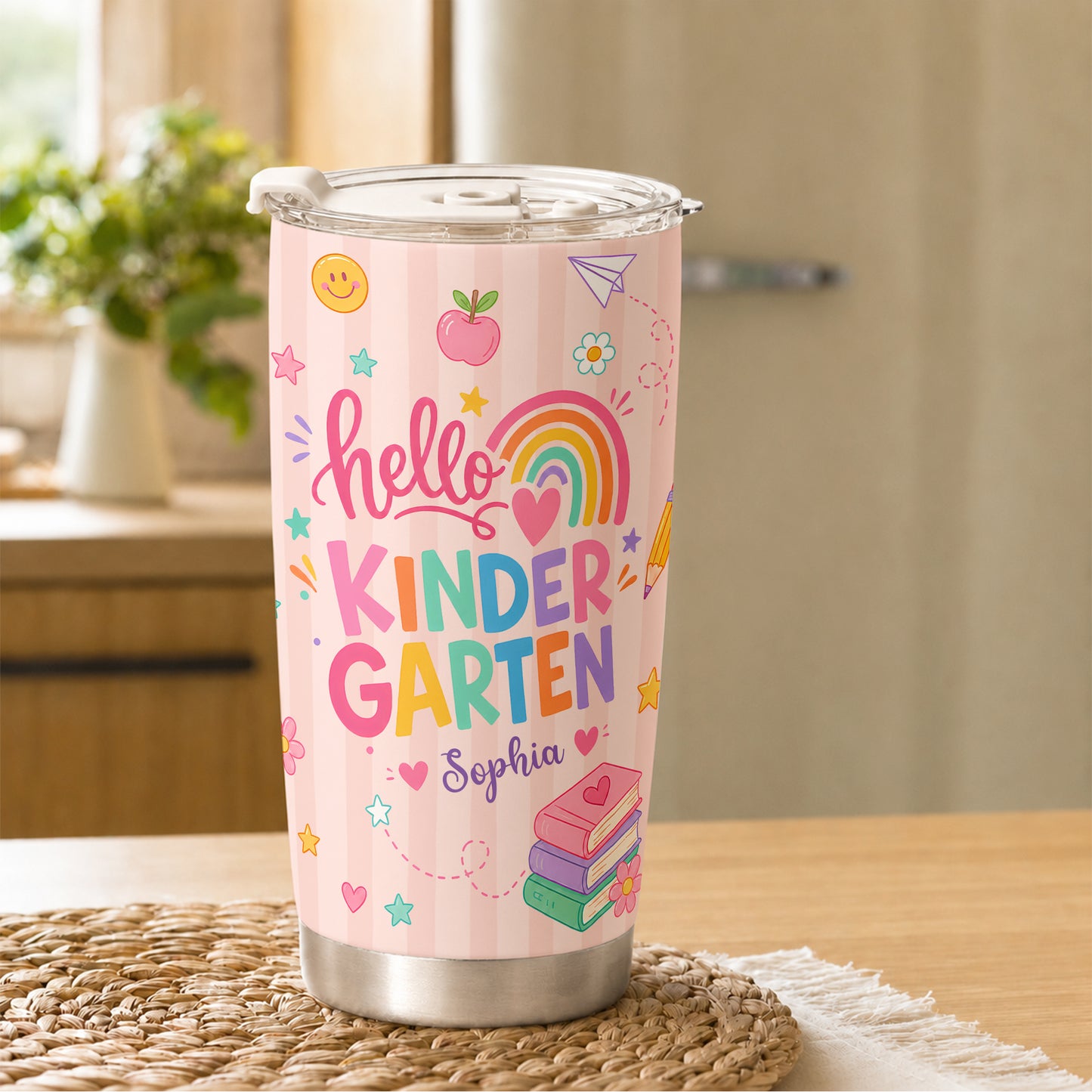 Personalized Hello Kindergarten Tumbler with Custom Grade & Name, Back to School Student Travel Cup, First Day of School Gift for Kids Students