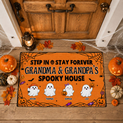 Personalized Halloween Doormat - Grandma & Grandpa Spooky House Mat - Custom Family Name Door Mat, Halloween Home Decor