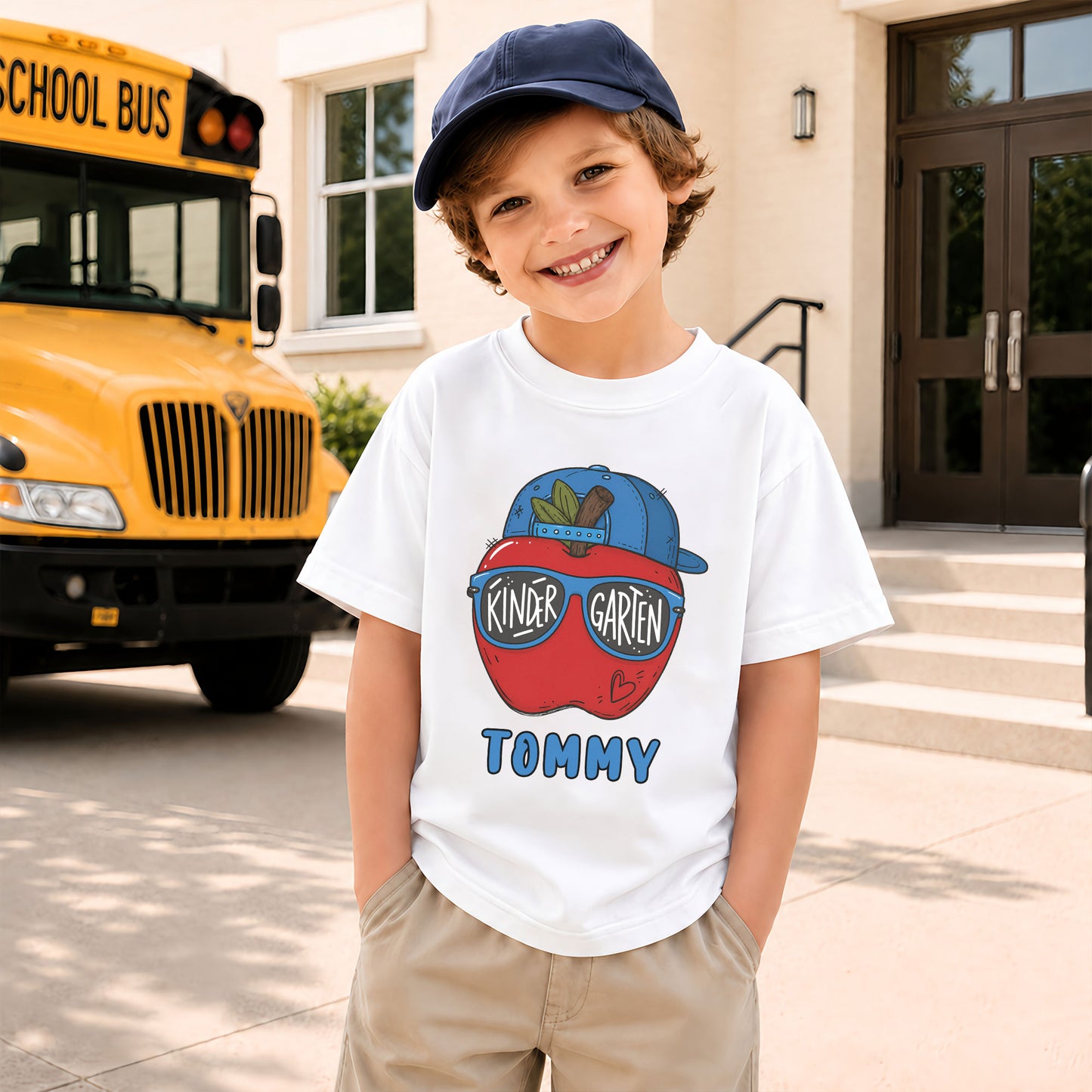 Apple School Shirt - Custom Kid Name & Grade T-shirt - First Day of School Gift for Boys & Girls