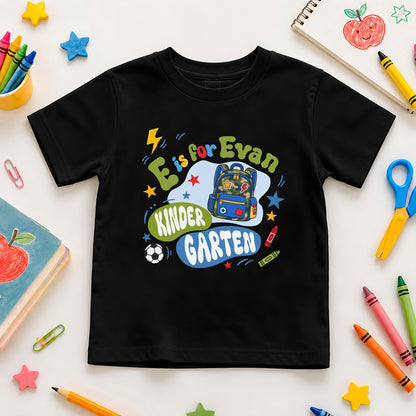 Sporty Kid Name School Shirt - Custom Grade & Name Kids T-Shirt - First Day of School Outfit for Boys