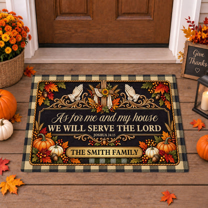 Personalized Thanksgiving Door Mat - Serving The Lord Family Mat - Christian Fall Home Decor