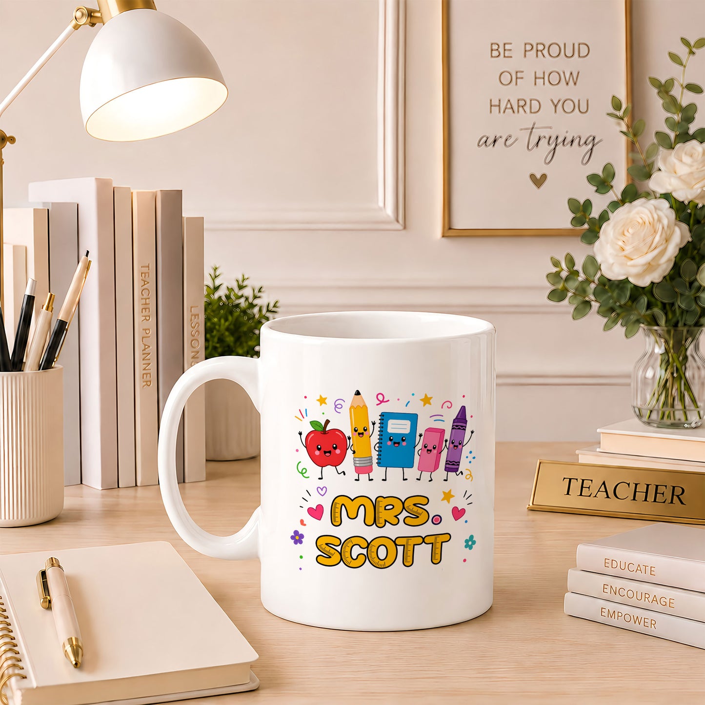 Colorful Teacher Mug - The Influence of a Good Teacher Can Never be Erased - Back To School Meaningful Gift for Teachers