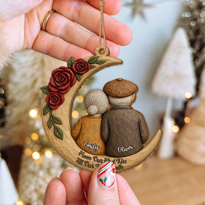 Personalized Custom Shape Wood Ornament - Growing Old Together Couple Ornament - Christmas Gift for Old Couples, Parents
