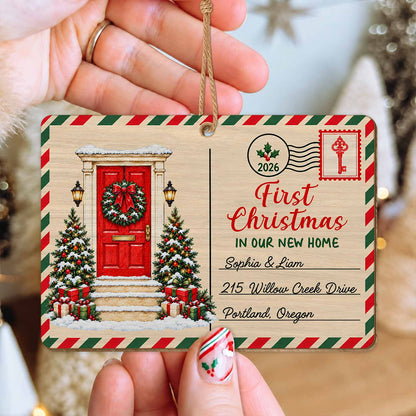 Personalized Custom Shape Wood Ornament - First Christmas in Our New Home - Gift for Newlywed Couple