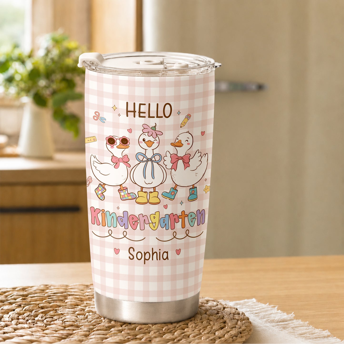 Personalized Hello Kindergarten Tumbler with Custom Grade & Name, Back to School Student Travel Cup, First Day of School Gift for Kids Students