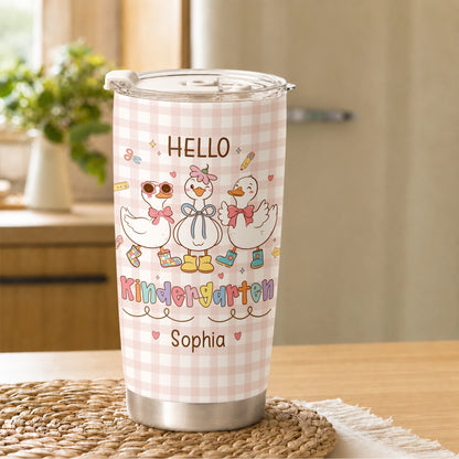 Personalized Hello Kindergarten Tumbler with Custom Grade & Name, Back to School Student Travel Cup, First Day of School Gift for Kids Students