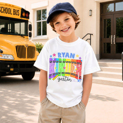 Crayon School Shirt - Custom Name & Grade Kid T-shirt - Back To School Gift for Boys & Girls