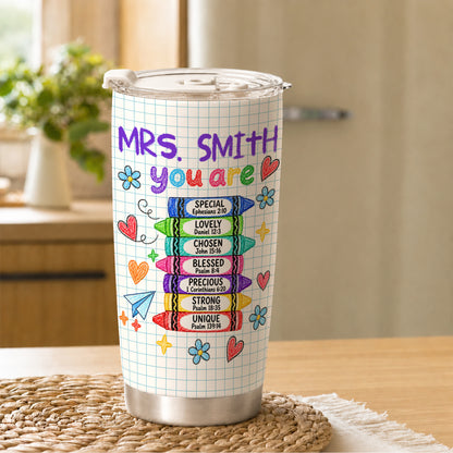 Crayon Bible Verse Teacher Tumber - Personalized Teacher To Go Cup - Christian Teacher Gift
