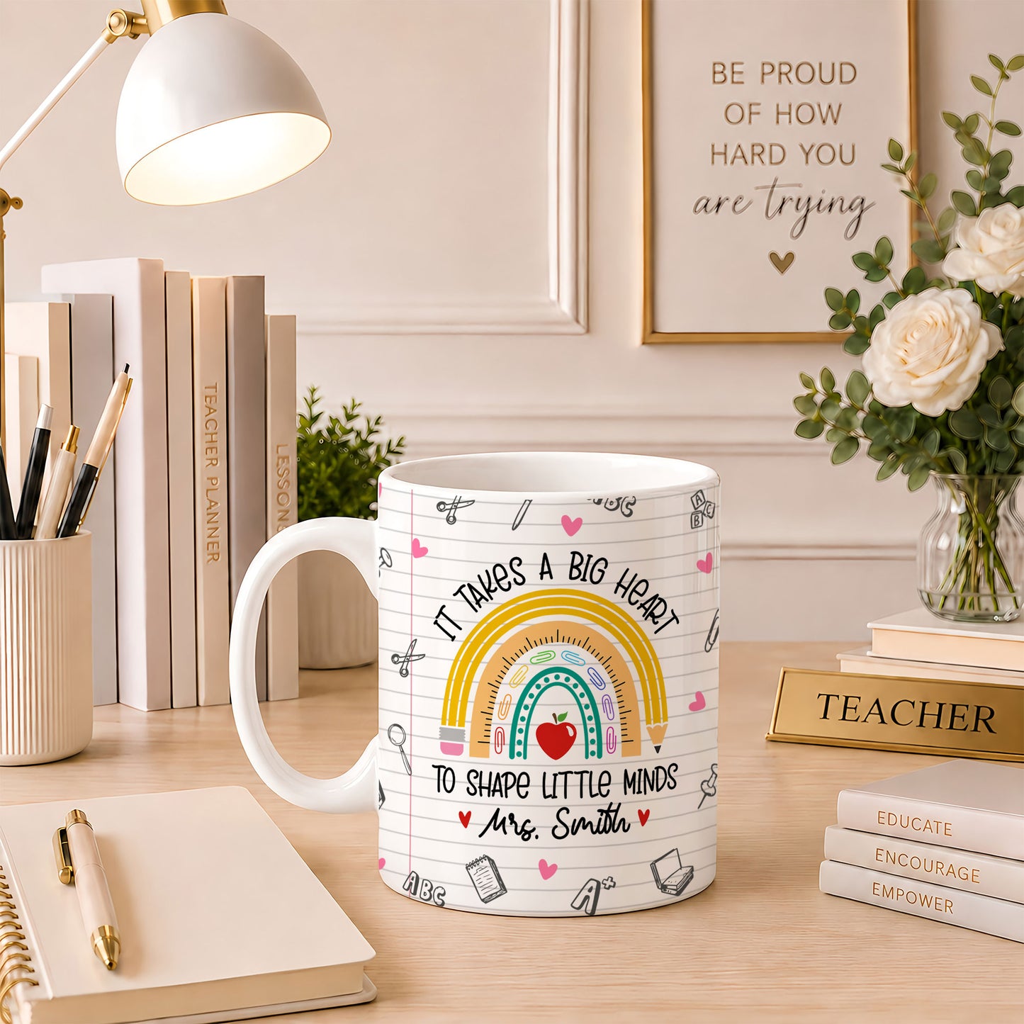 Back to School Personalized Teacher Mug, Custom Name Coffee Mug, Teacher Appreciation Gift for Preschool, Kindergarten & Elementary Teachers