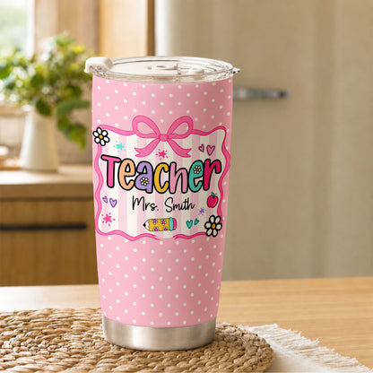 Personalized Teacher Tumbler with Custom Name, Cute Pencil Floral Travel Cup, Teacher Appreciation Gift, Back to School Teacher Gift