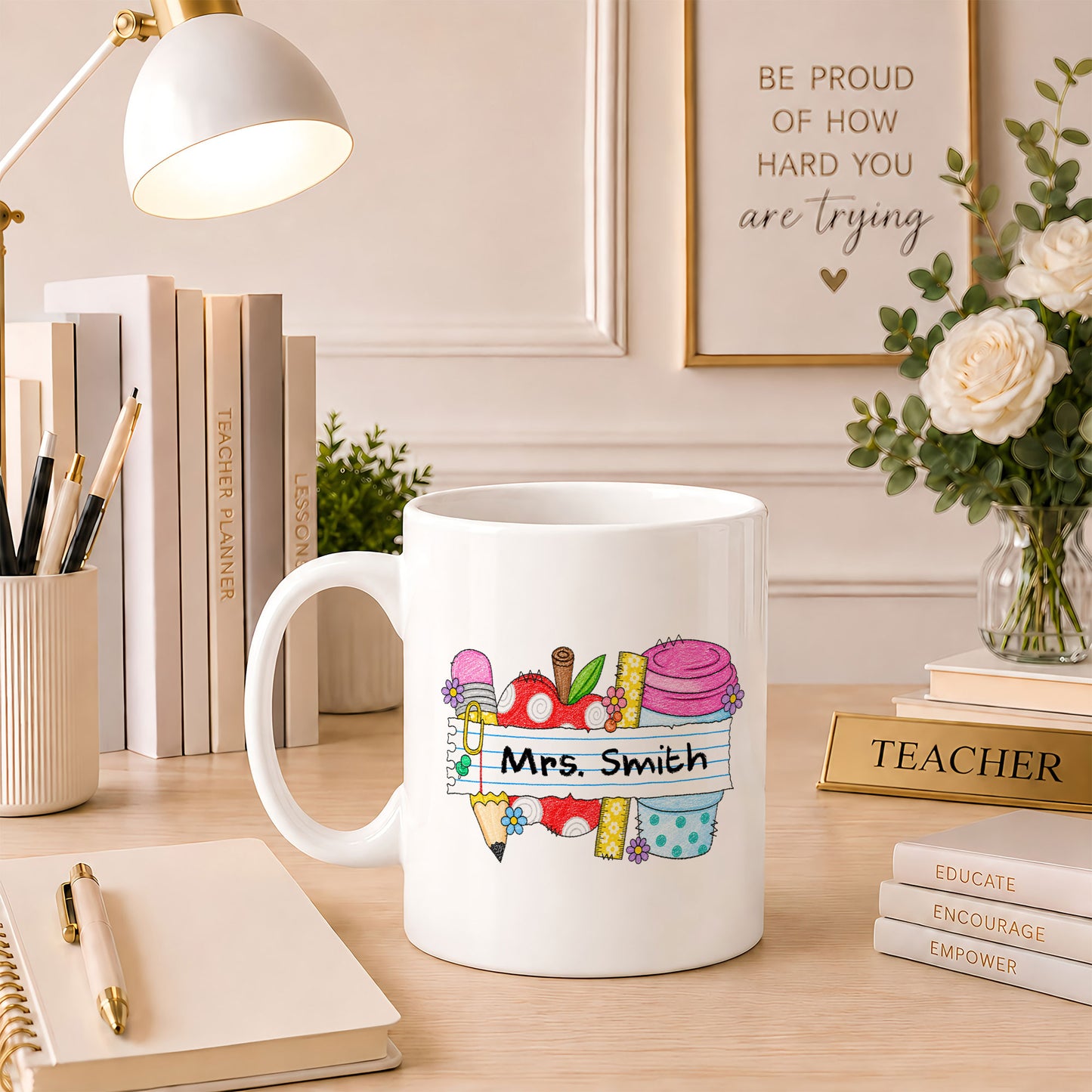 Crayon Teacher Mug - Custom Name Teacher Mug- Personalized Gift for Teachers