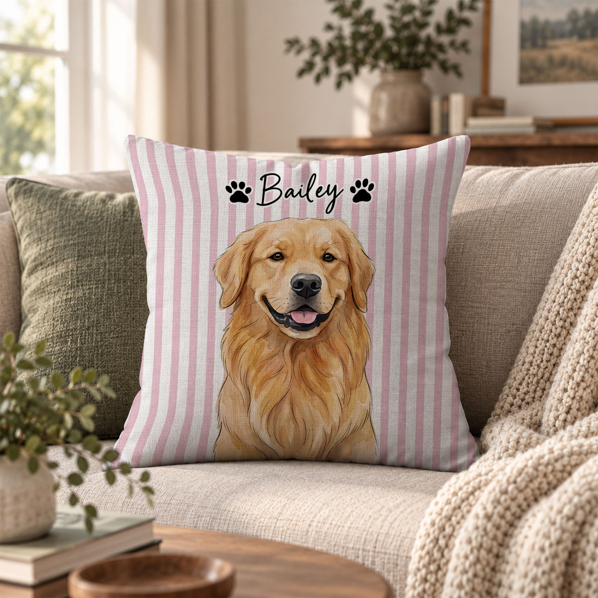 Personalized Pet Pillow - Custom Pet Portrait Watercolor Pillow - Pet Lover Gift