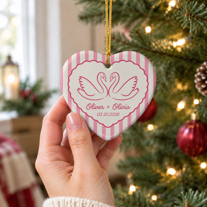 Personalized Ceramic Ornament - Our First Christmas Married - Custom Newlywed Wedding Date Keepsake Gift