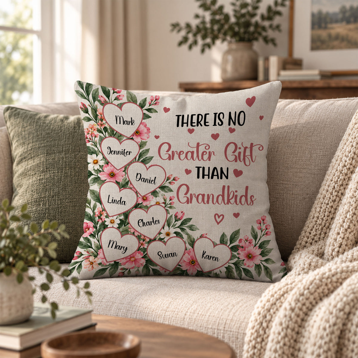 Personalized Grandma Pillow - There is No Greater Gift than Grandkids - Custom Family Gift
