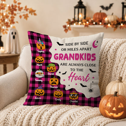 Personalized Halloween Pillow - Custom Grandkids Name Pumpkin Throw Pillow - Halloween Home Decor Gift for Grandma, Grandpa