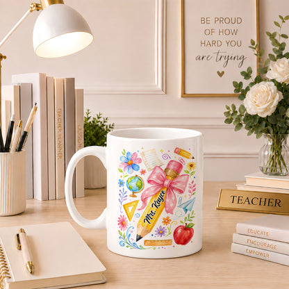 Boho Floral Teacher Mug - Custom Name Teacher Mug - Back To School Gift