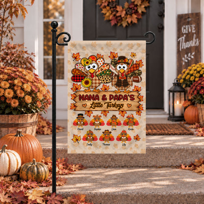 Personalized Thanksgiving Garden Flag - Nana Papa's Little Turkeys Flag - Thanksgiving Gift for Grandparents