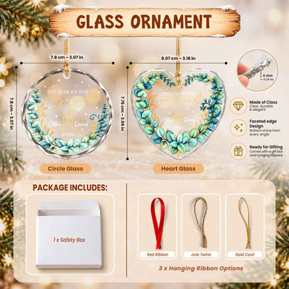 Personalized Gift Engagement Glass Ornament, Custom Couple Names Christmas, Engaged 2026 Christmas Gift For Couple