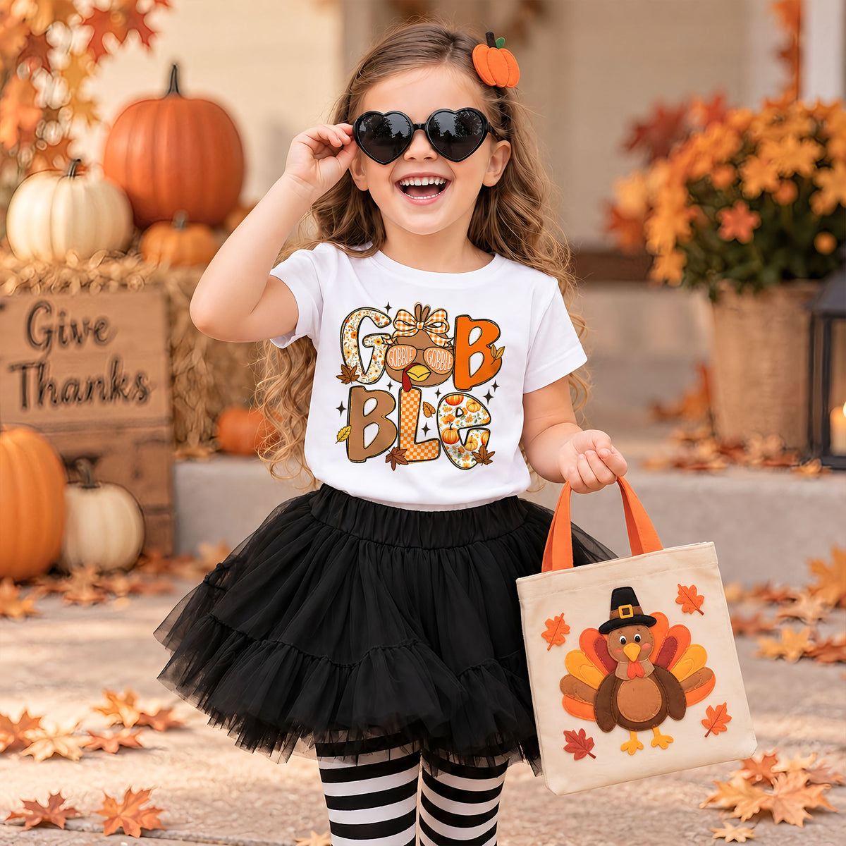 Thanksgiving Kids T-Shirt - Gobble Gobble Turkey Shirt - Funny Fall Turkey Tee for Kids