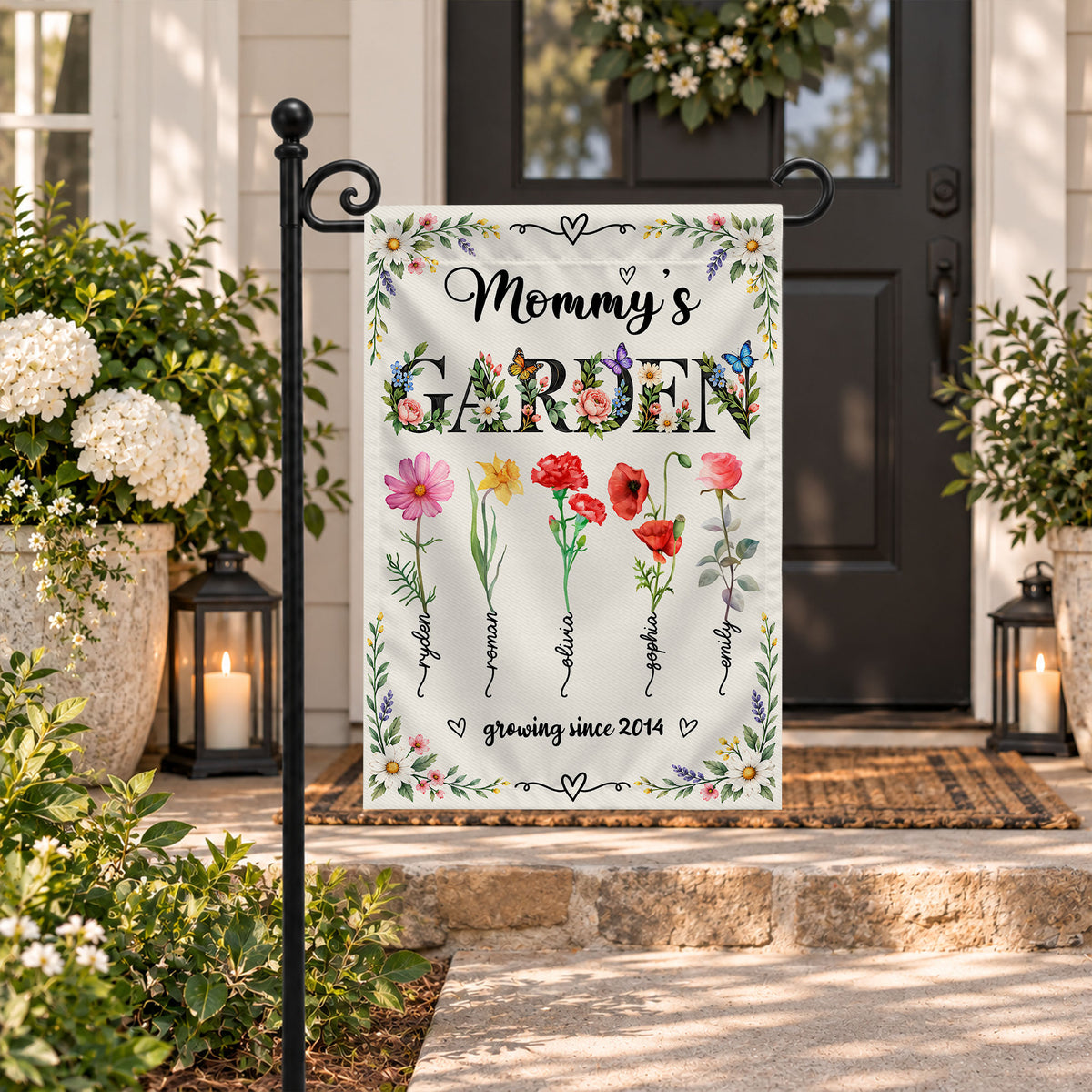 Personalized Garden Flag - Mommy's Garden - Custom Birth Month Flower Flag, Mom Grandma Gift