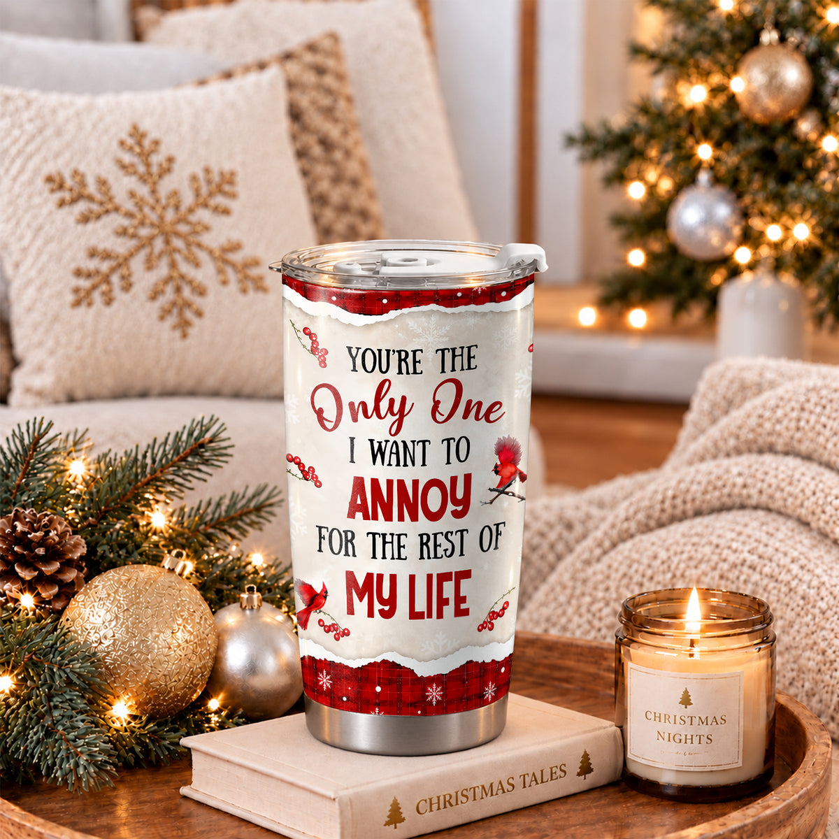 Personalized Snowman Couple Christmas Tumbler, Custom Names Anniversary Gift for Couples