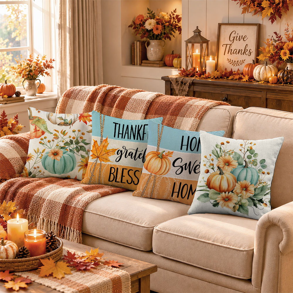 Thanksgiving Fall Decorative Pillow Set of 2 or 4, Harvest Throw Pillows for Home Decor, Gifts for Family