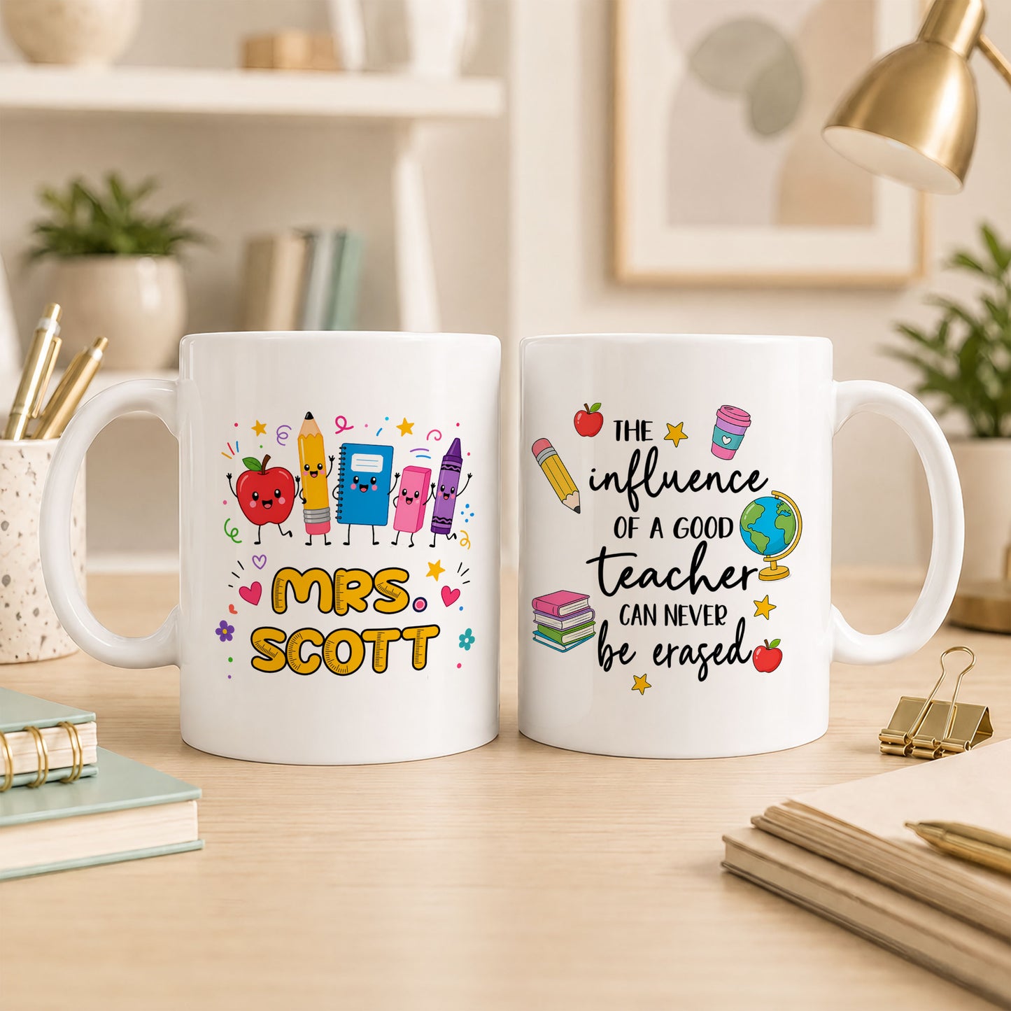 Colorful Teacher Mug - The Influence of a Good Teacher Can Never be Erased - Back To School Meaningful Gift for Teachers